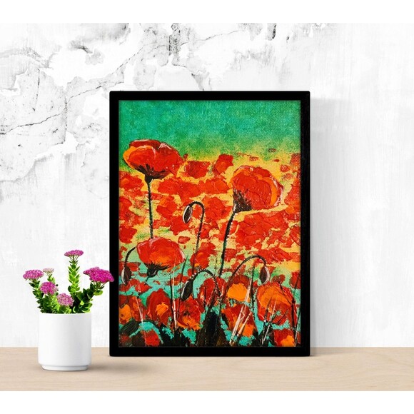 Poppies Original Oil Painting Red Flowers 5x7" Impasto Palette Knife Textured - Picture 2 of 11
